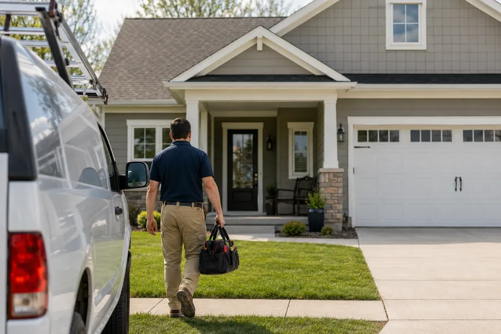 5K Solutions contractor arriving at a home with a tool bag
